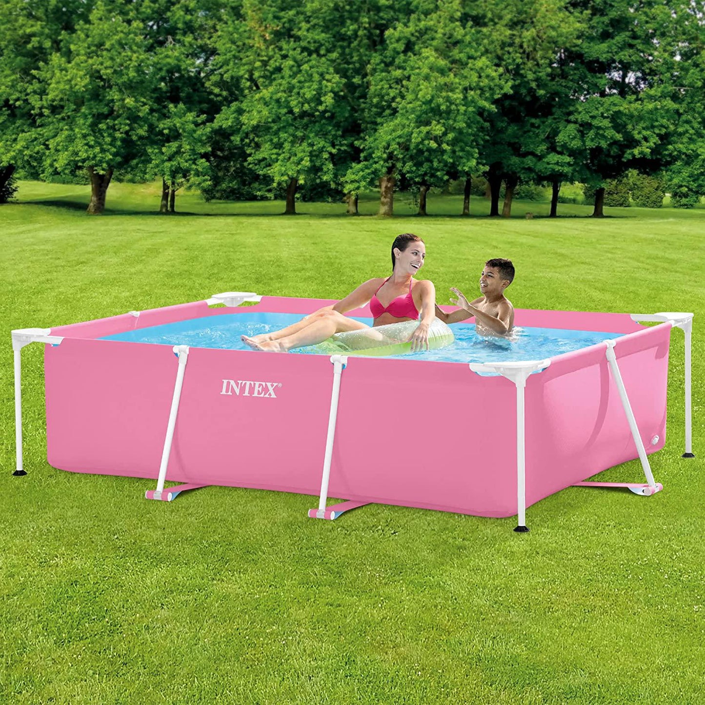 Intex 28266EH 7 Feet x 4 Feet x 2 Feet Rectangular Metal Frame Above Ground Outdoor Backyard Swimming Pool, Pink-