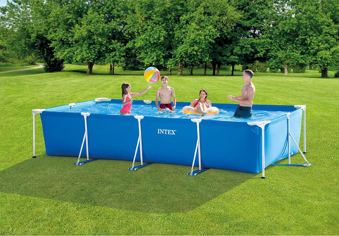 Intex 28279EH 14ft x 33in Puncture Resistant Rectangular Frame Above Ground Backyard Outdoor Swimming Pool with 530 Gallon Filter