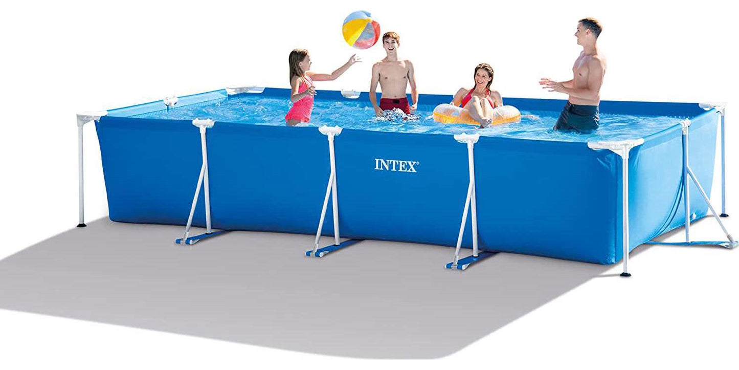 Intex 28279EH 14ft x 33in Puncture Resistant Rectangular Frame Above Ground Backyard Outdoor Swimming Pool with 530 Gallon Filter