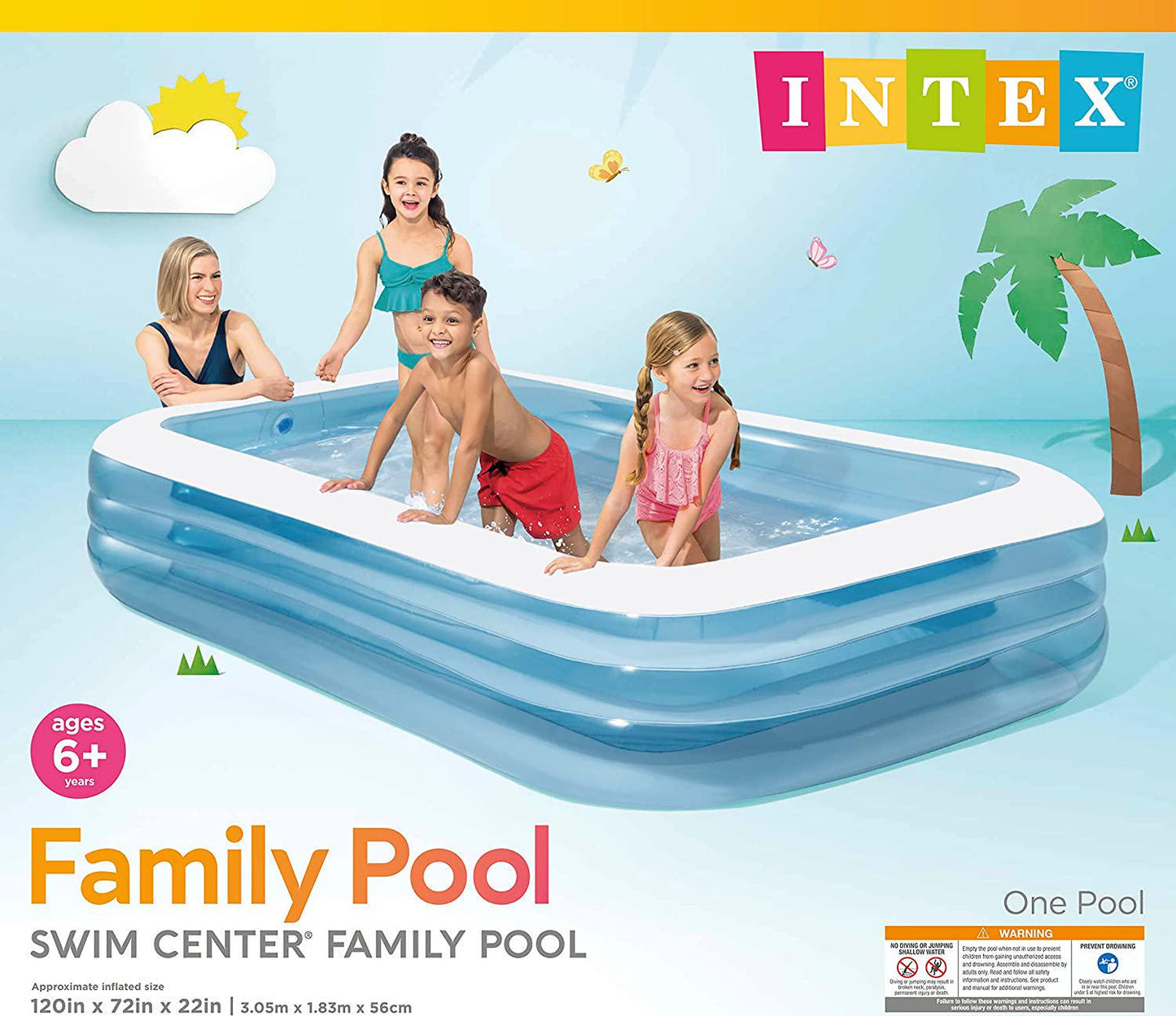 Intex Swim Center Family Inflatable Pool, 120 X 72 X 22 , for Ages 6+