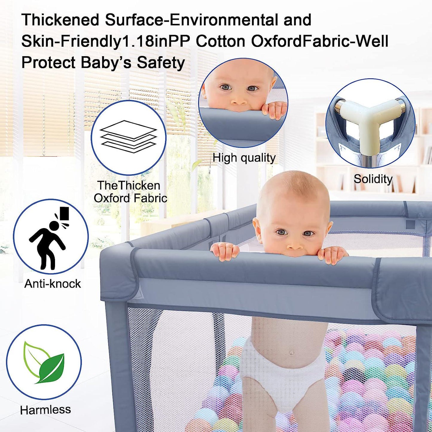 Baby Playpen, 50x50 Soft Safety Playard for Babies and Toddlers, Play Pen for Babies with Breathable Mesh Gate