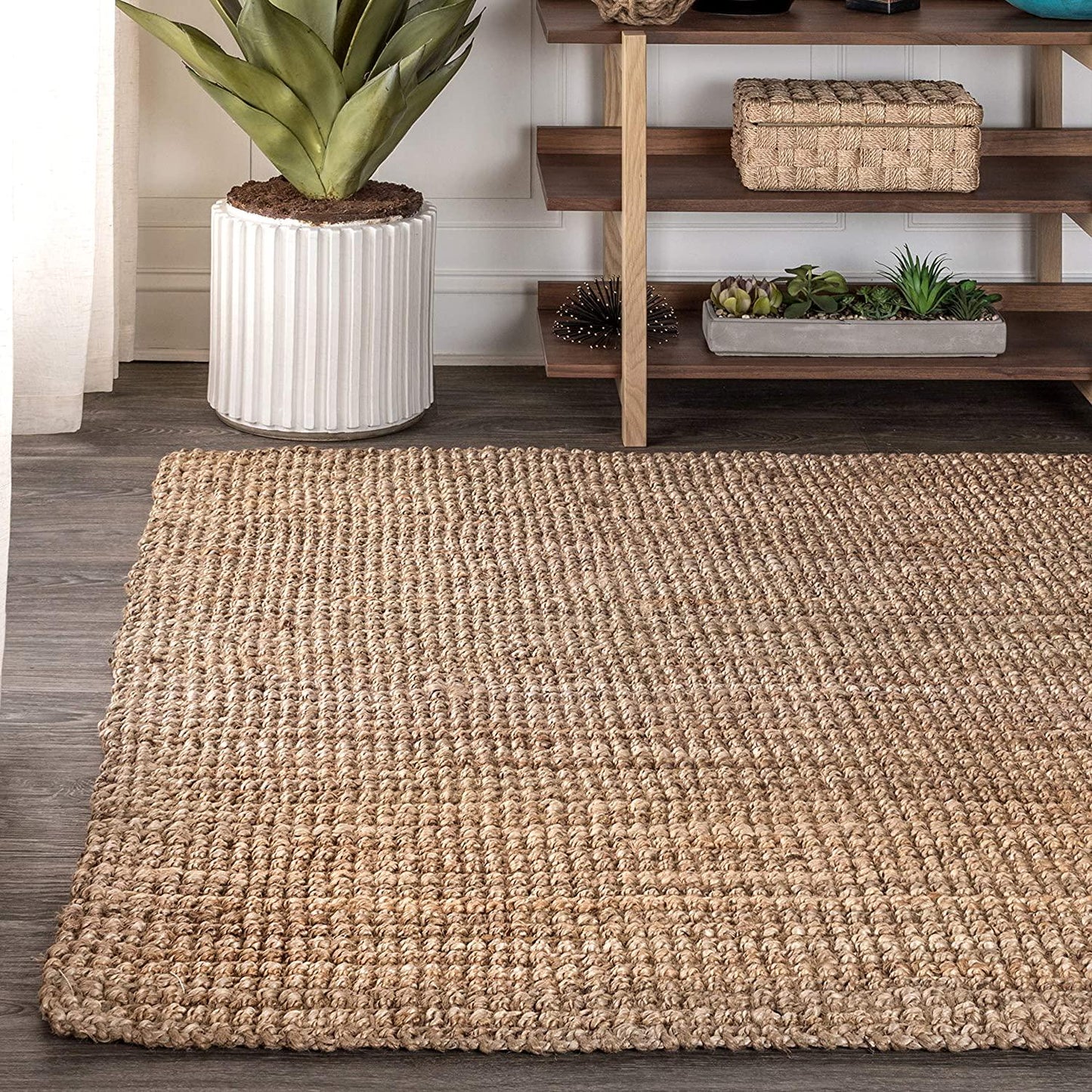NRF102A-3 Pata Hand Woven Chunky Jute Indoor Area Rug Bohemian Farmhouse Easy Cleaning Bedroom Kitchen Living Room Non Shedding, 3 ft x 5 ft, Natural Color