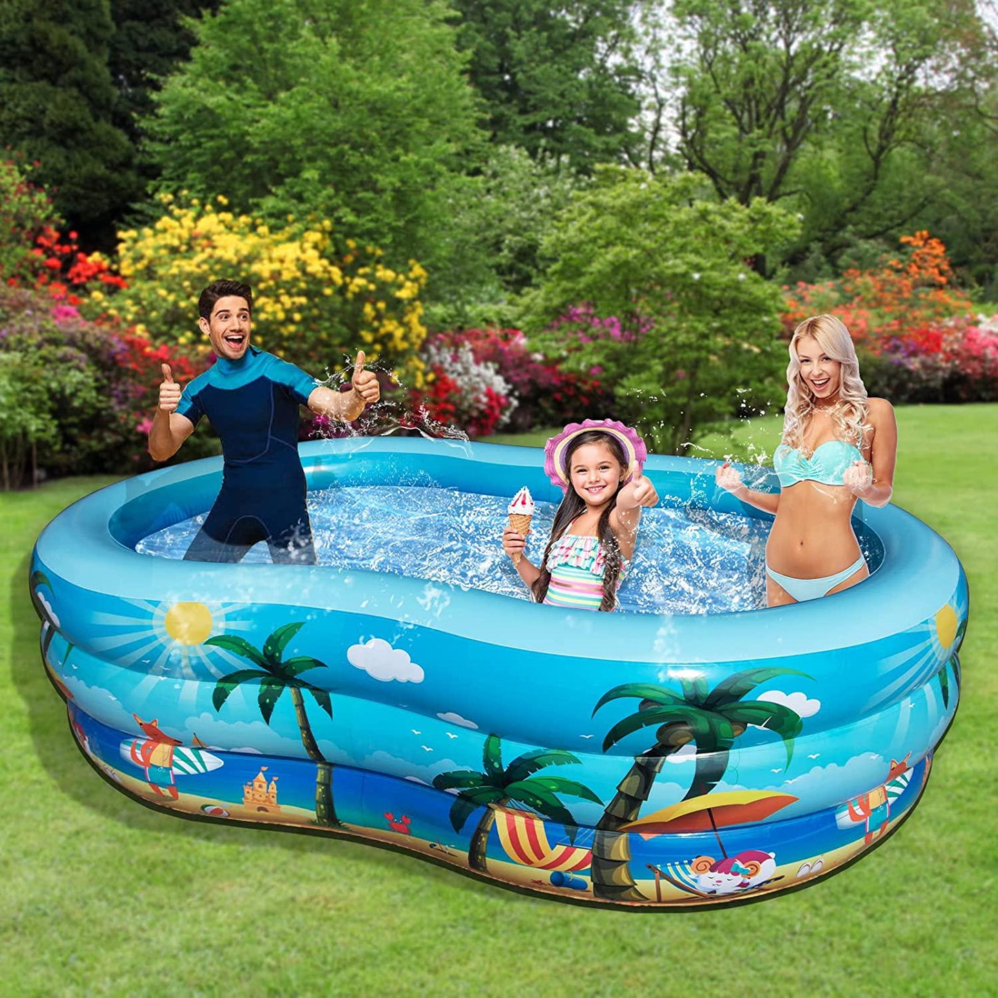 JOSEN Inflatable Swimming Pool 3-Rings Above Ground Pool 94 x59 x22 Full-Sized Blow Up Pool for Kids Kiddie Pool for Children Adults Play Center Summer Water Party