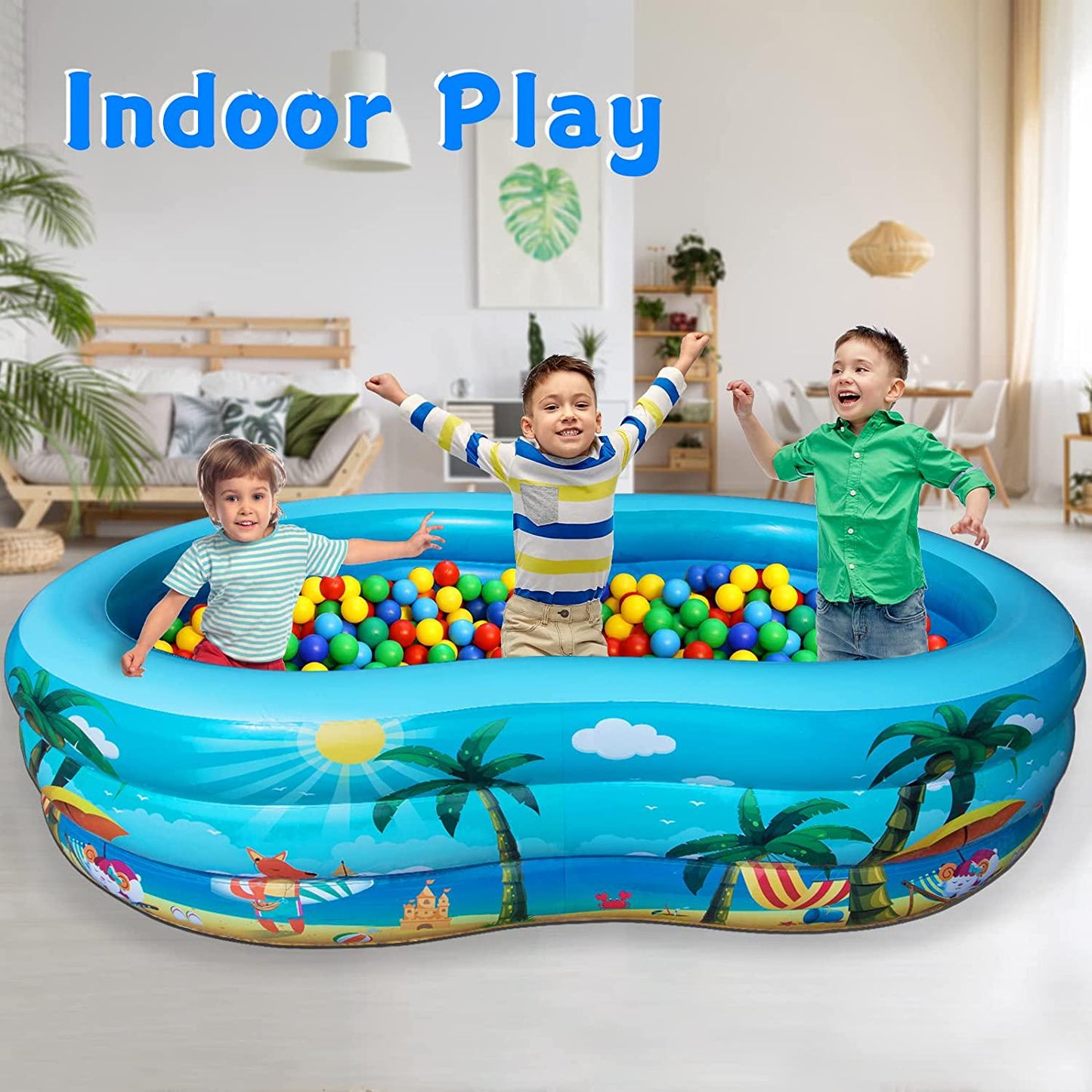 JOSEN Inflatable Swimming Pool 3-Rings Above Ground Pool 94 x59 x22 Full-Sized Blow Up Pool for Kids Kiddie Pool for Children Adults Play Center Summer Water Party