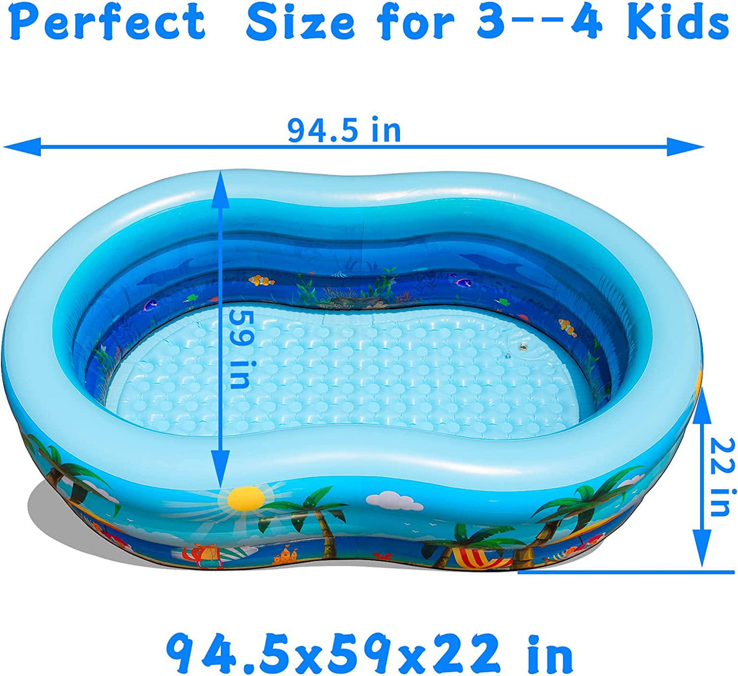 JOSEN Inflatable Swimming Pool 3-Rings Above Ground Pool 94 x59 x22 Full-Sized Blow Up Pool for Kids Kiddie Pool for Children Adults Play Center Summer Water Party