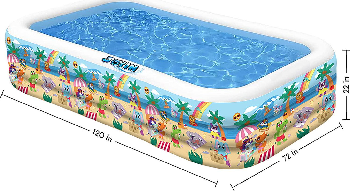 Inflatable Kiddie Swimming Pool Full-Size Swim Center Beach Pattern for Summer 120''*72''*22''