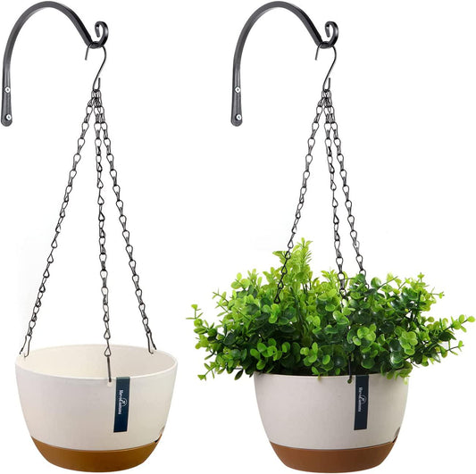 JSVER 2 Packs 8.2 Inches Plastic Hanging Planter Hanging Planters for Indoor Plants, Hanging Plant Pot with Drainage Hole, Iron Chains and 2 Metal Hooks for Home, Garden-