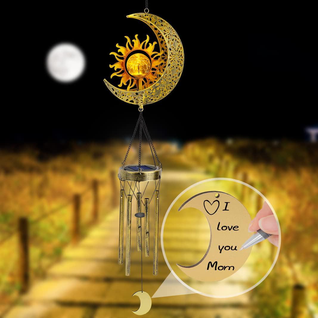 Sun Moon Solar Wind Chimes for Outside Crackle Glass Ball Waterproof Wind Chimes Outdoor Clearance Deep Tone Garden Decor Birthday Unique Gifts for Women Mom Grandma Windchimes Gardening