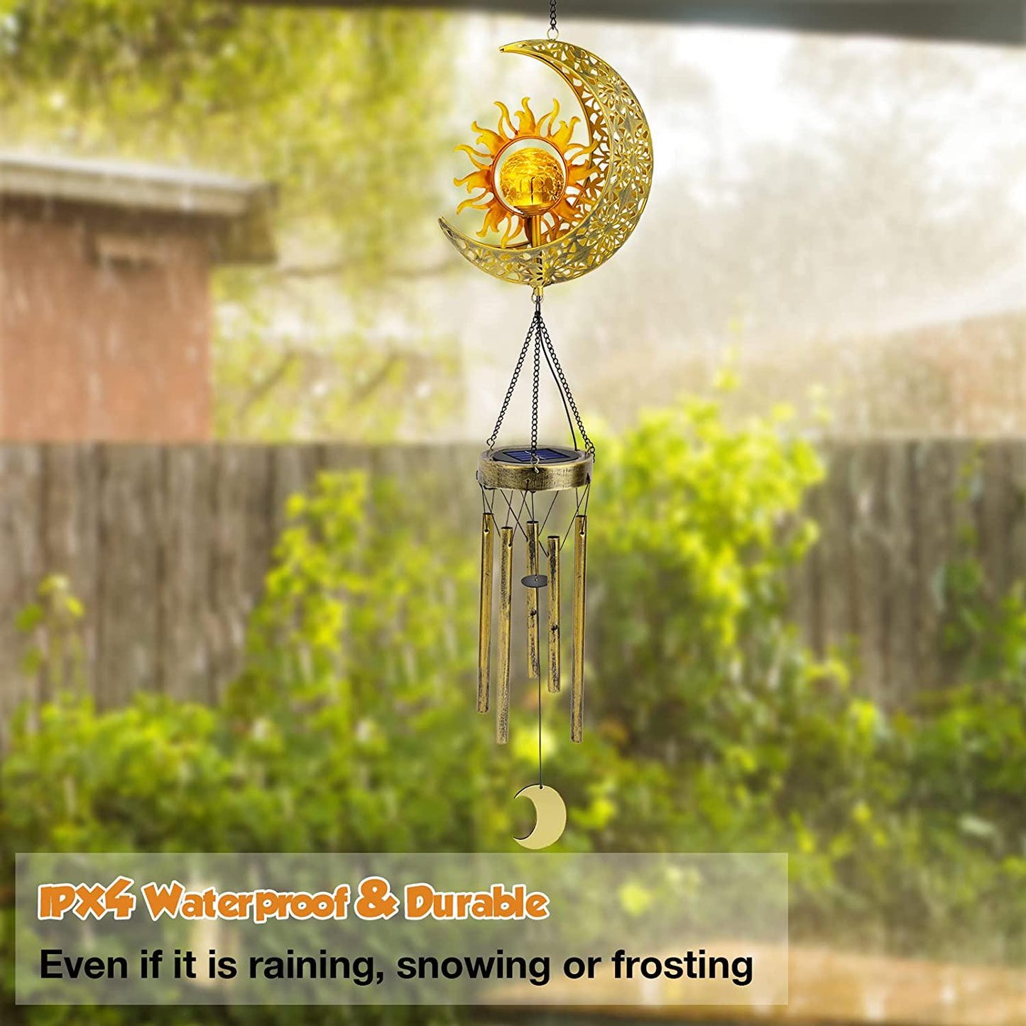 Sun Moon Solar Wind Chimes for Outside Crackle Glass Ball Waterproof Wind Chimes Outdoor Clearance Deep Tone Garden Decor Birthday Unique Gifts for Women Mom Grandma Windchimes Gardening