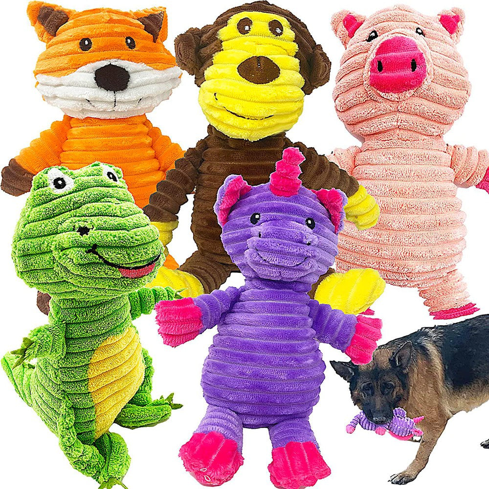 Jalousie 5 Pack Plush Toys Assortment Value Bundle Puppy Pet Mutt Squeak Toy for Medium Large Dogs-