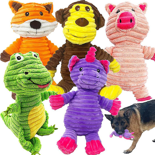 Jalousie 5 Pack Plush Toys Assortment Value Bundle Puppy Pet Mutt Squeak Toy for Medium Large Dogs-