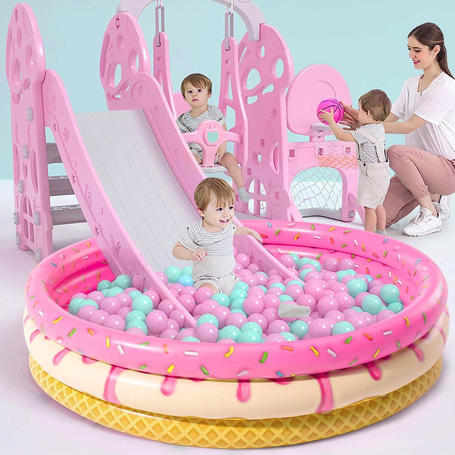 Jasonwell Inflatable Baby Kiddie Pool - Kids Paddling Pool Toddler Baby Swimming Pool Blow Up Ball Pit Pool Blow Up Infant Wading Pool for Backyard (48in Donuts)