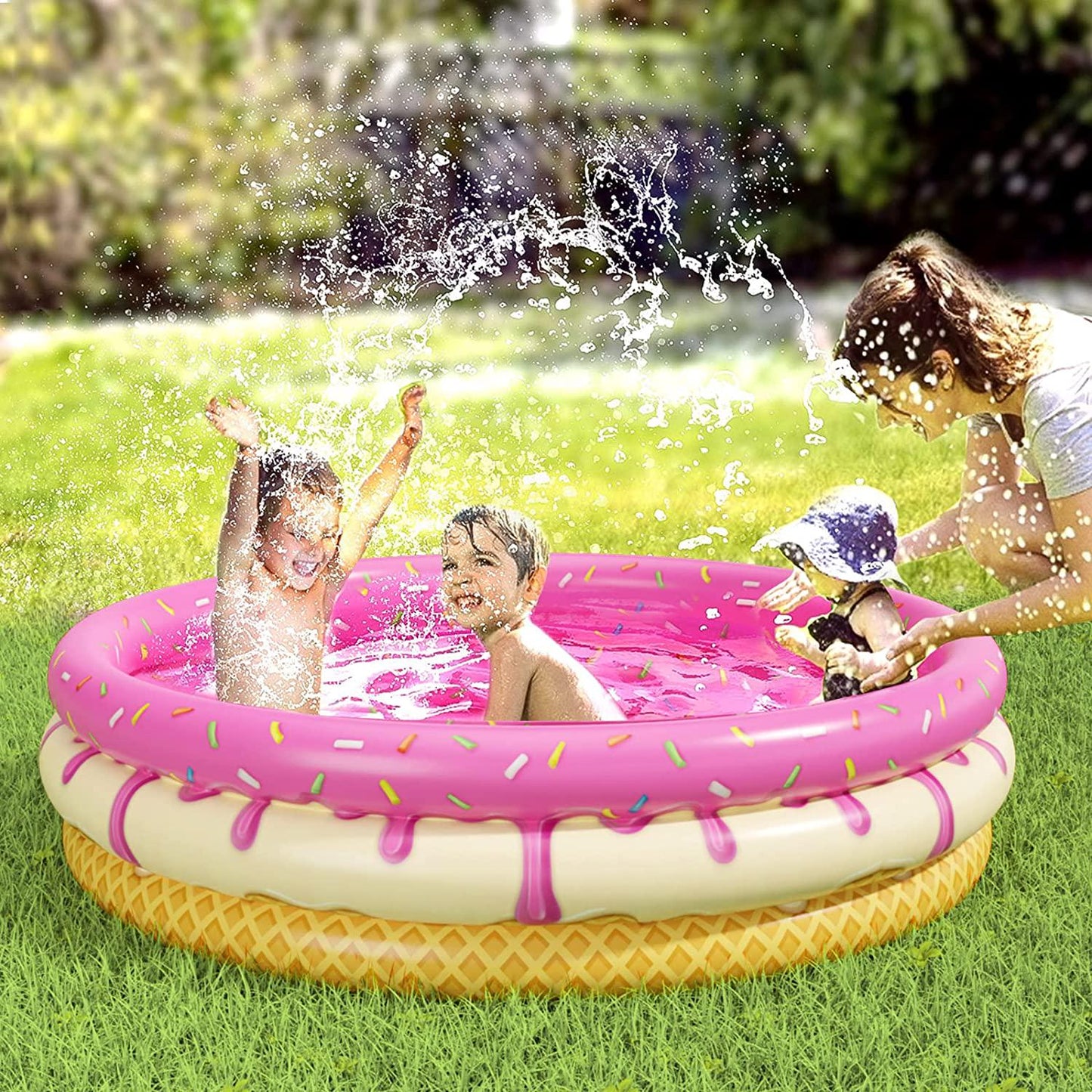 Jasonwell Inflatable Baby Kiddie Pool - Kids Paddling Pool Toddler Baby Swimming Pool Blow Up Ball Pit Pool Blow Up Infant Wading Pool for Backyard (48in Donuts)