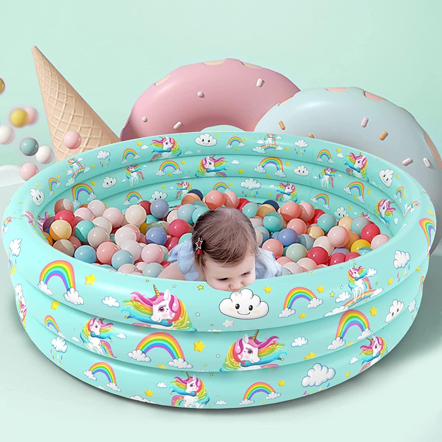 Jasonwell Inflatable Baby Kiddie Pool - Kids Paddling Pool Toddler Baby Swimming Pool Blow Up Ball Pit Pool Blow Up Infant Wading Pool for Backyard (51in Unicorn)