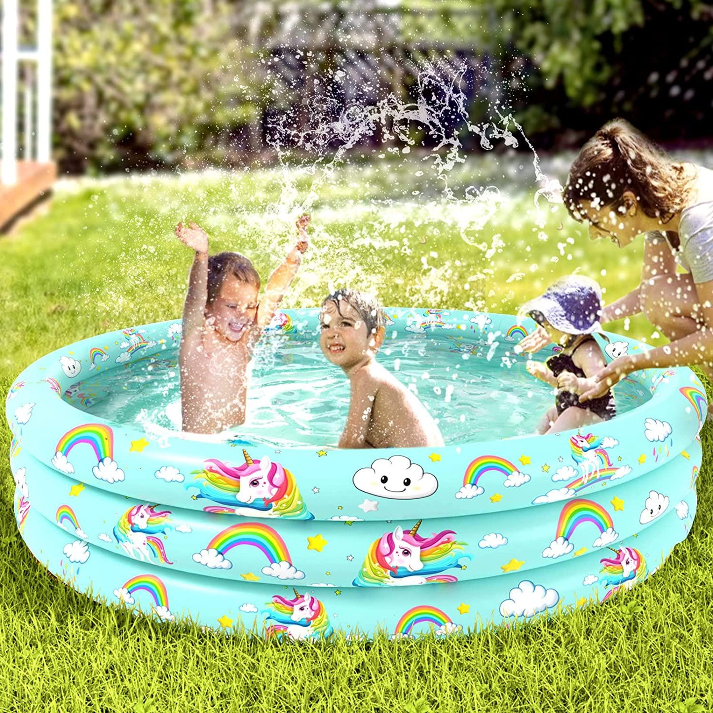 Jasonwell Inflatable Baby Kiddie Pool - Kids Paddling Pool Toddler Baby Swimming Pool Blow Up Ball Pit Pool Blow Up Infant Wading Pool for Backyard (51in Unicorn)