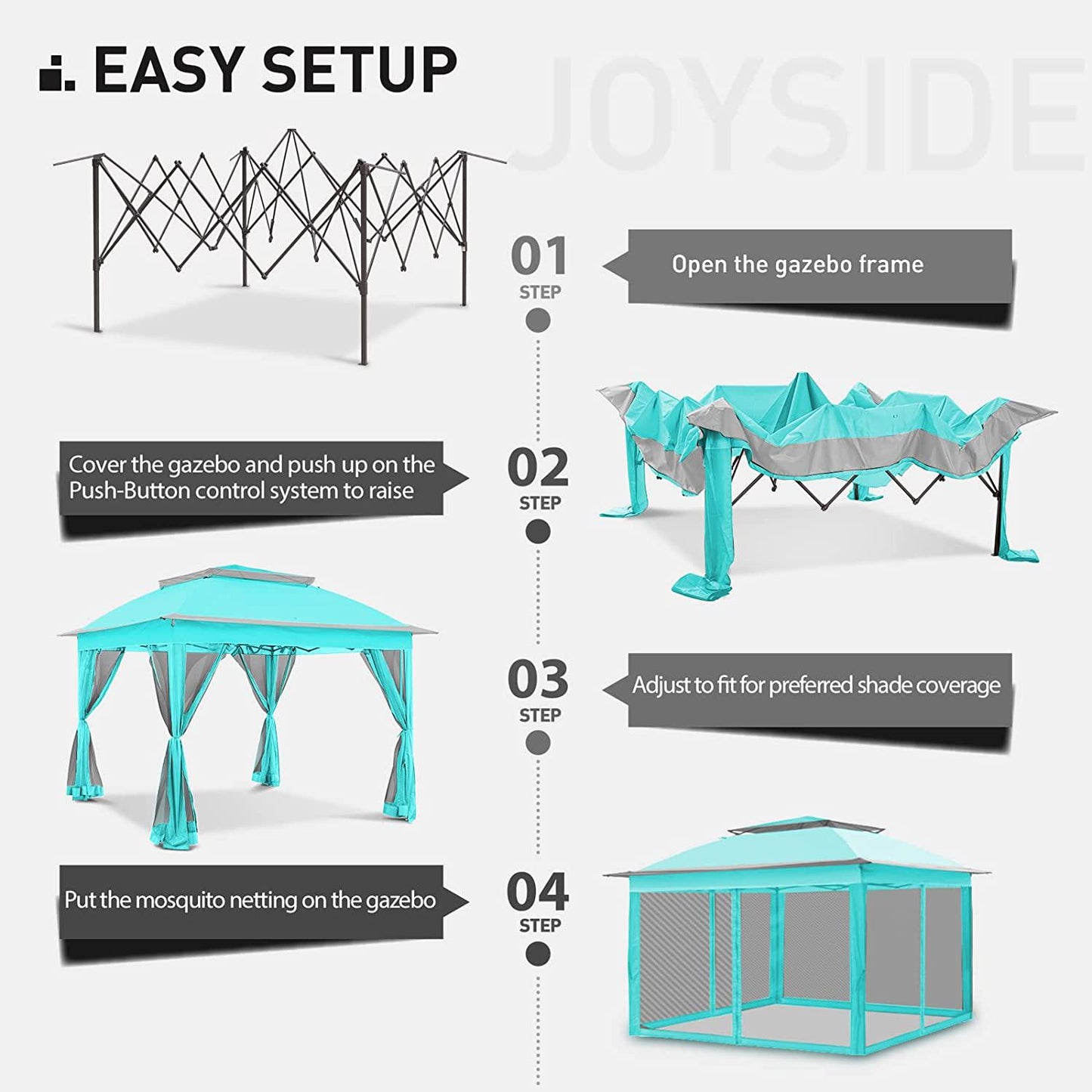 11'x11' Pop Up Gazebo for Patios Gazebo Canopy Tent with Sidewalls Outdoor Gazebo with Mosquito Netting Pop Up Canopy Shelter Wedding Tent with Aqua Shade