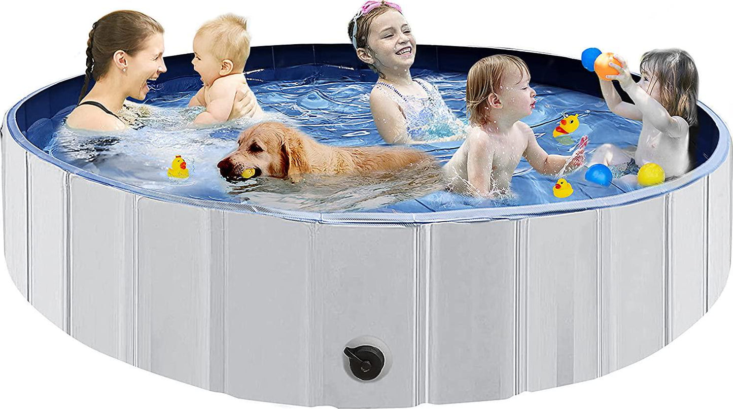 Juegoal 63 x 12 Foldable Dog Pools for Large Dogs, Kids Swimming Pool with Hard Plastic, Wading Pools Bathing Tube for Backyard-