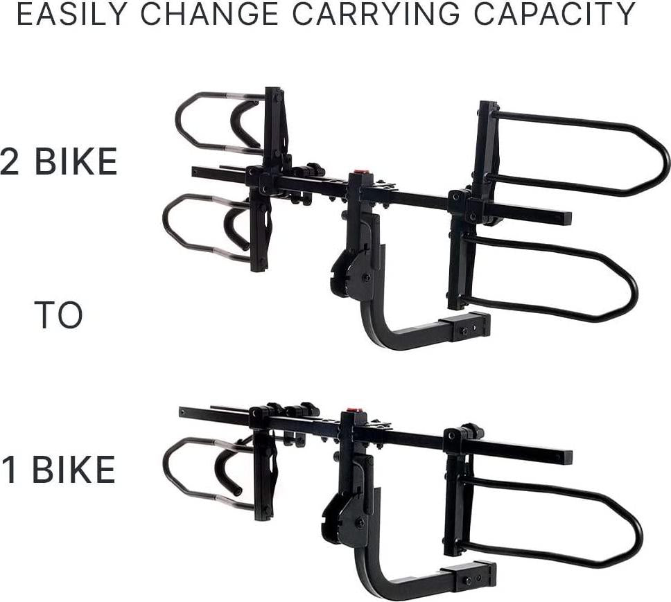 KR-BRDUBK Heavy Duty K2 Sport 2 Inch Hitch Rear Mounted 2-Bike Bike Rack with Locking Hitch Pin, Smart Tilt Feature, and 120 Pound Capacity, Black