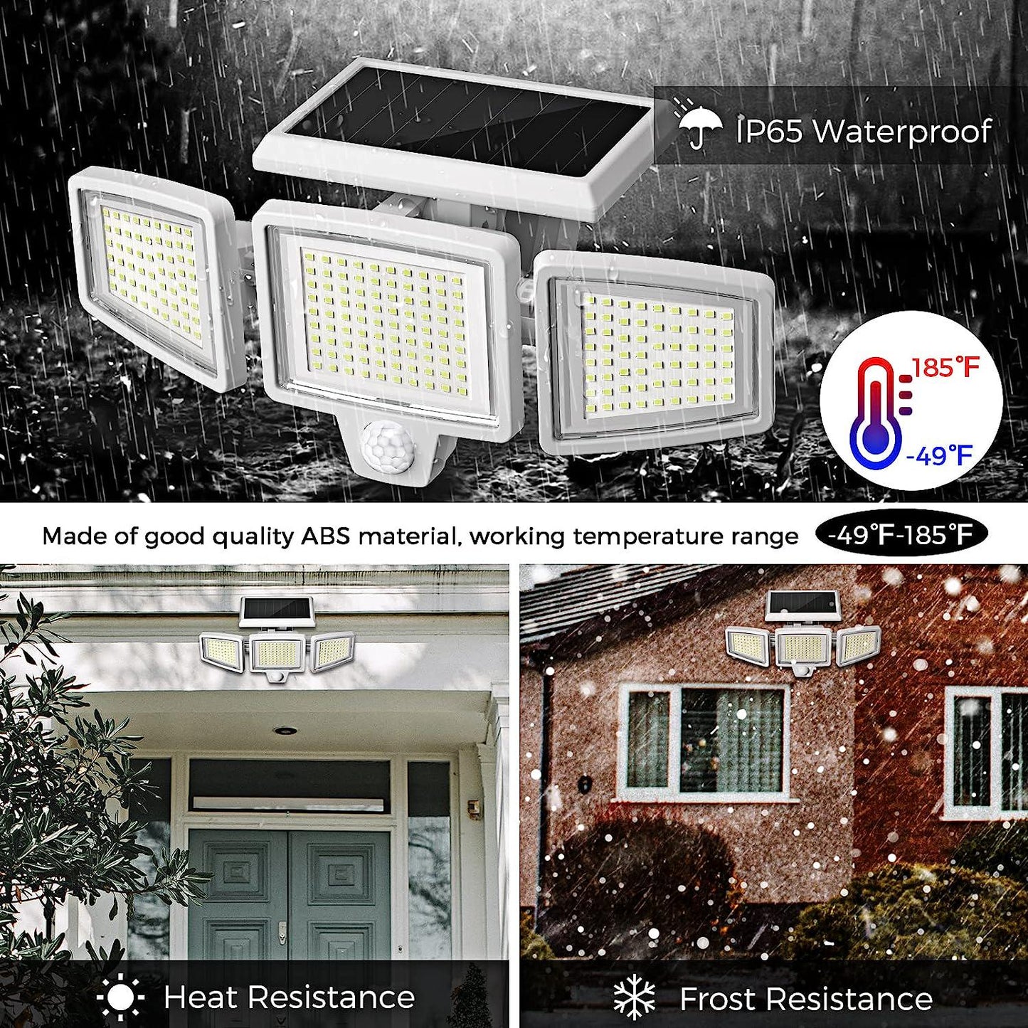 KERNOWO Solar Lights Outdoor, 210 LED 2500LM Solar Flood Security Lights with 25FT Motion Sensor IP65 Waterproof 3 Heads Spot Flood Wall Lights for Porch Garage Yard Entryways Patio (White, 2pcs)