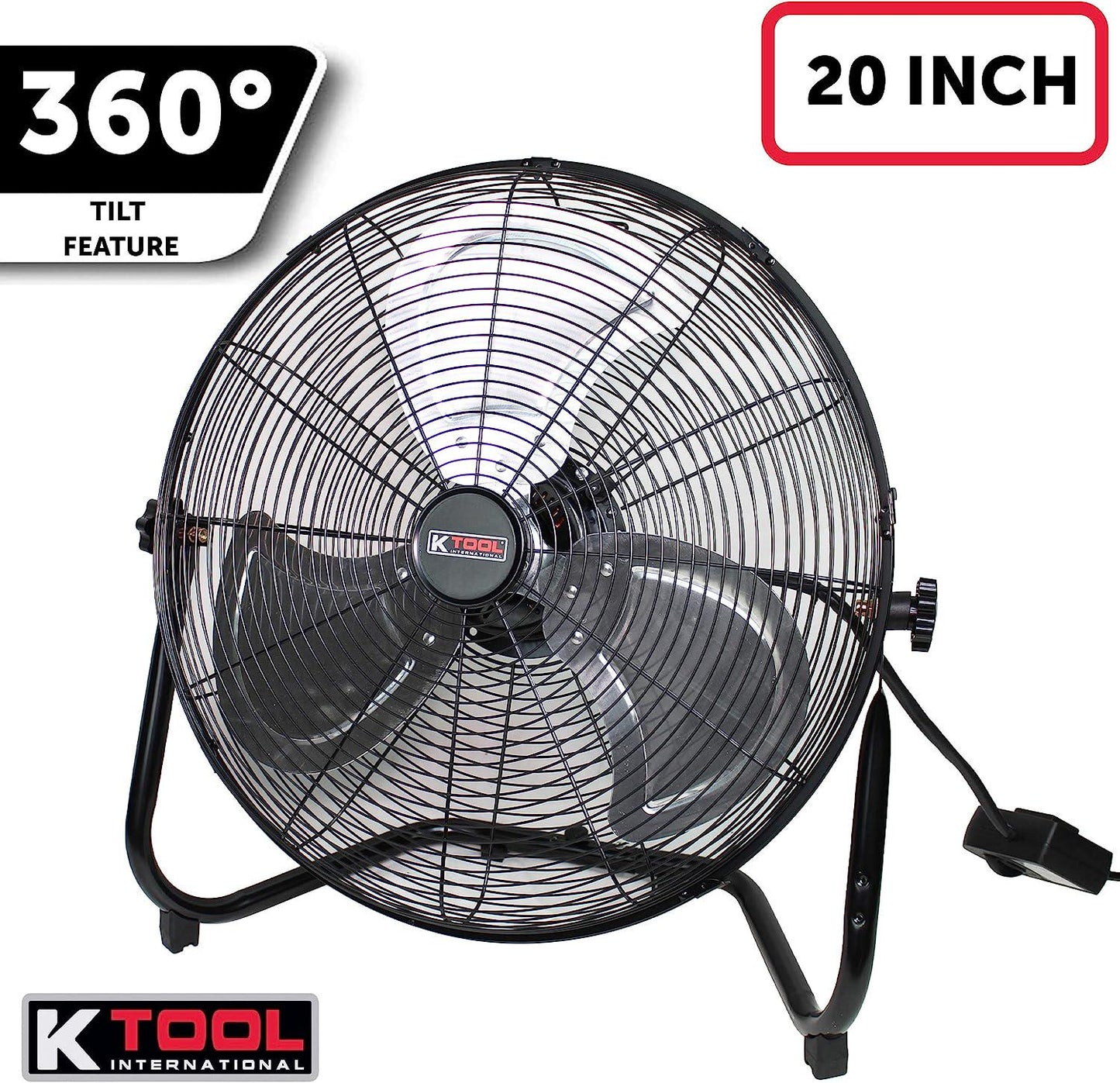 K 77722; 20 Inch, High Velocity Quick Mount Floor Fan, Converts to Wall Fan, 3- Speed Motor, 360 Degree Tilt, Ideal Fan for Home or Office, 5.5 Foot Cord, 2,989 Max CFM, Black