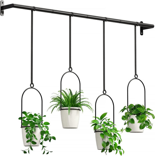 Kcysta Hanging Planters for Indoor Plants, Indoor Outdoor Hanging Planter 4 Pack Plant Hanger, Wall or Ceiling Hanging Plant Holder, Black-