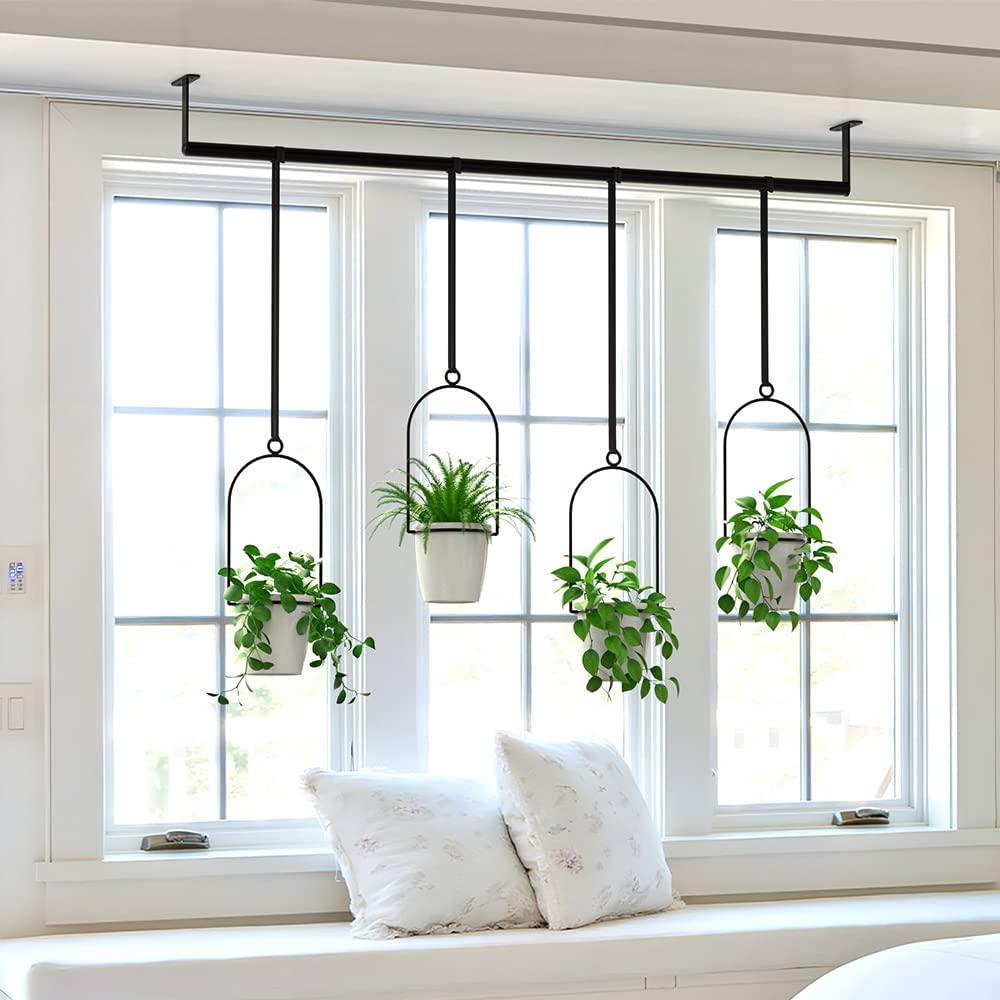 Kcysta Hanging Planters for Indoor Plants, Indoor Outdoor Hanging Planter 4 Pack Plant Hanger, Wall or Ceiling Hanging Plant Holder, Black