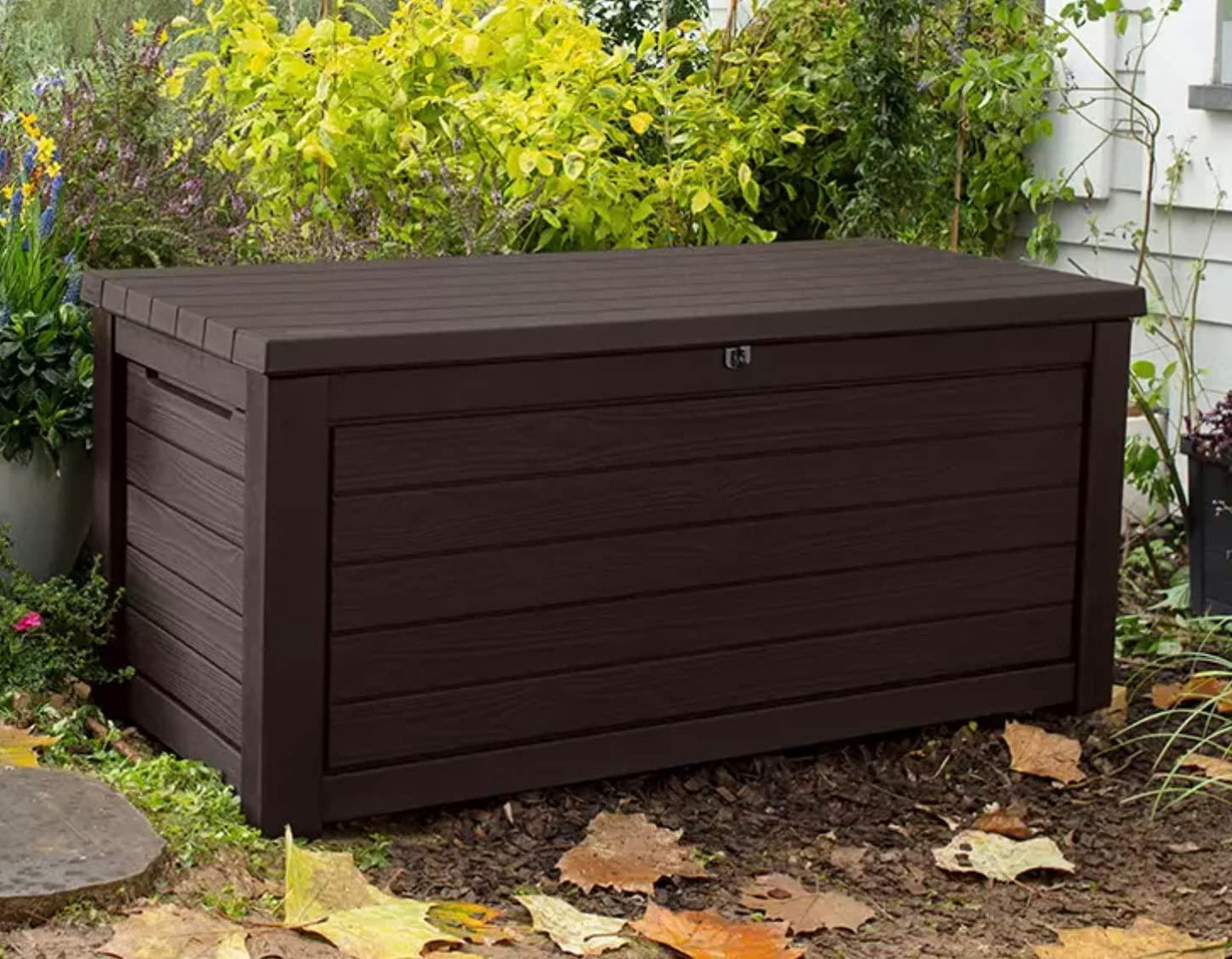 165 Gallon Weather Resistant Resin Deck Storage Container Box Outdoor Patio Garden Furniture, Brown