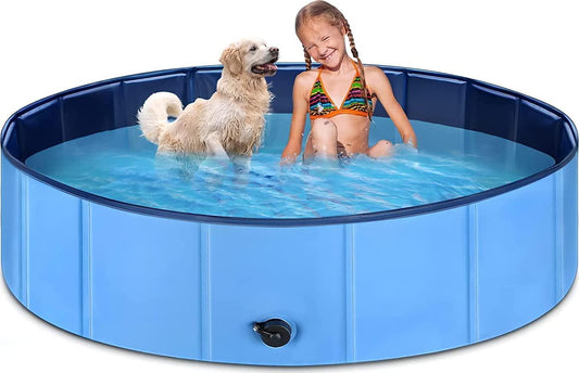 Kiddie Pool 63 x12 Jecoo Kid Pool Plastic Dog Pool for Large Dogs Foldable Pet Bathing Tub Portable Outside Swimming Pool-