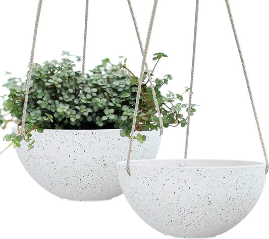 LA Jolie MUSELA Hanging Planters for Indoor Plants - Flower Pots Outdoor 10 inch Garden Planters and Pots,Speckled White Set of 2-