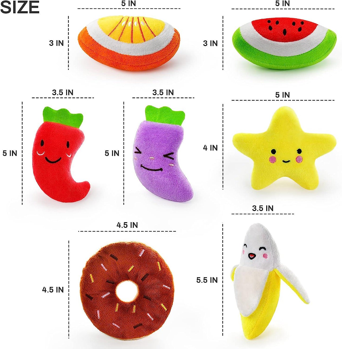 LEGEND SANDY 14 Pack Dog Squeaky Toys Cute Stuffed Plush Fruits Snacks and Vegetables Dog Toys for Puppy Small Medium Dog Pets