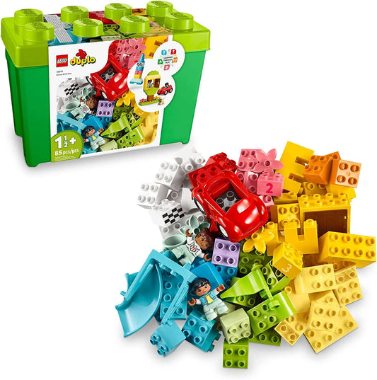 LEGO DUPLO Classic Deluxe Brick Box 10914 Starter Set - Features Storage Box, Bricks, Duplo Figures, Dog, and Car, Creative Play-