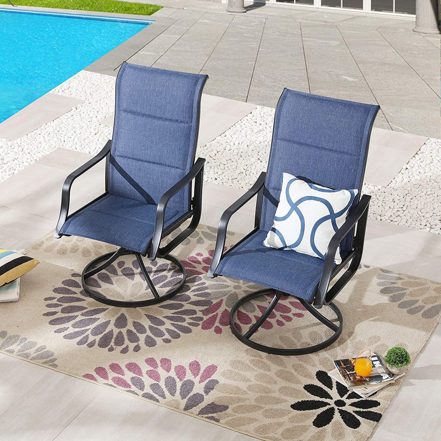 LOKATSE HOME Outdoor Patio Swivel Dining Chair Sling Set with Textilene Fabric All Weather Frame (Set of 2), Blue-1