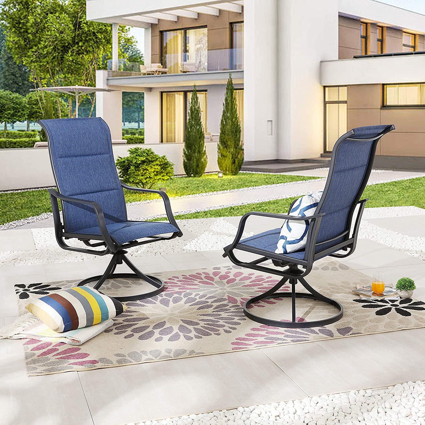 LOKATSE HOME Outdoor Patio Swivel Dining Chair Sling Set with Textilene Fabric All Weather Frame (Set of 2), Blue-1