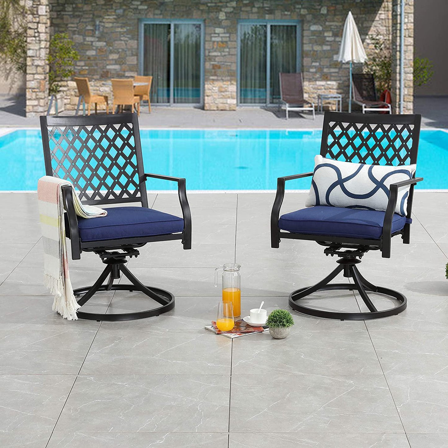 LOKATSE HOME Patio Swivel Rocker Chairs Furniture Metal Outdoor Dining Chairs with Cushion Set of 2