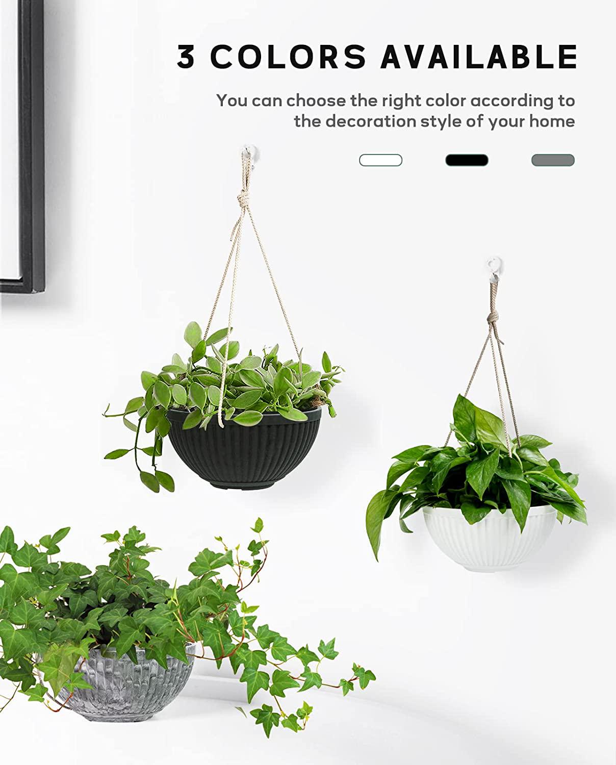 LaDoVita Hanging Planter Indoor, 10 Inch Hanging Basket Plant Pot Outdoor, Flower Pots with Drainage Holes, Set of 2, Frosted Black