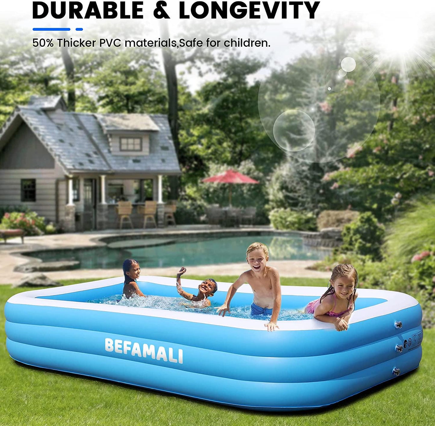 Large Inflatable Pool with Pump - 130'' x 72'' x 22''Family Swimming Pool for Adults