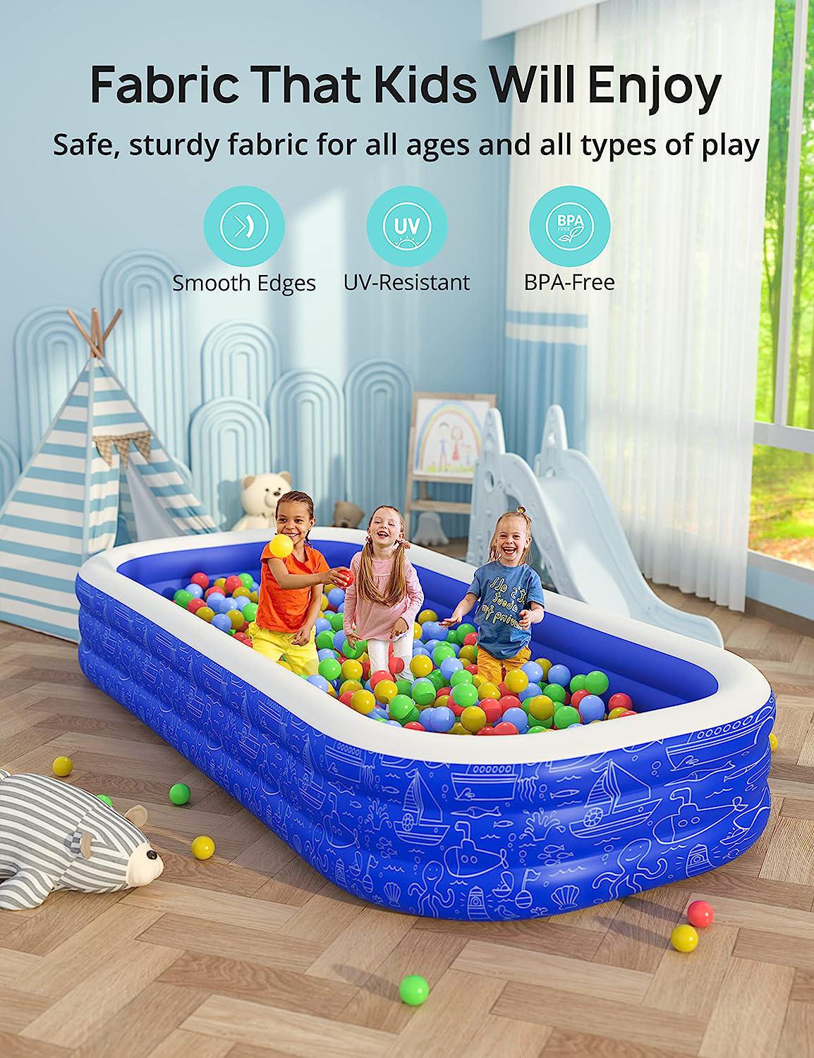 Large Inflatable Swimming Pool with Canopy, 150 x 70 x 20 Full-Sized Inflatable Pool for Kids and Adults, Kiddie Pool with Sun Shade, Blow Up Pool for Backyard, Garden, Age 3+, Blue