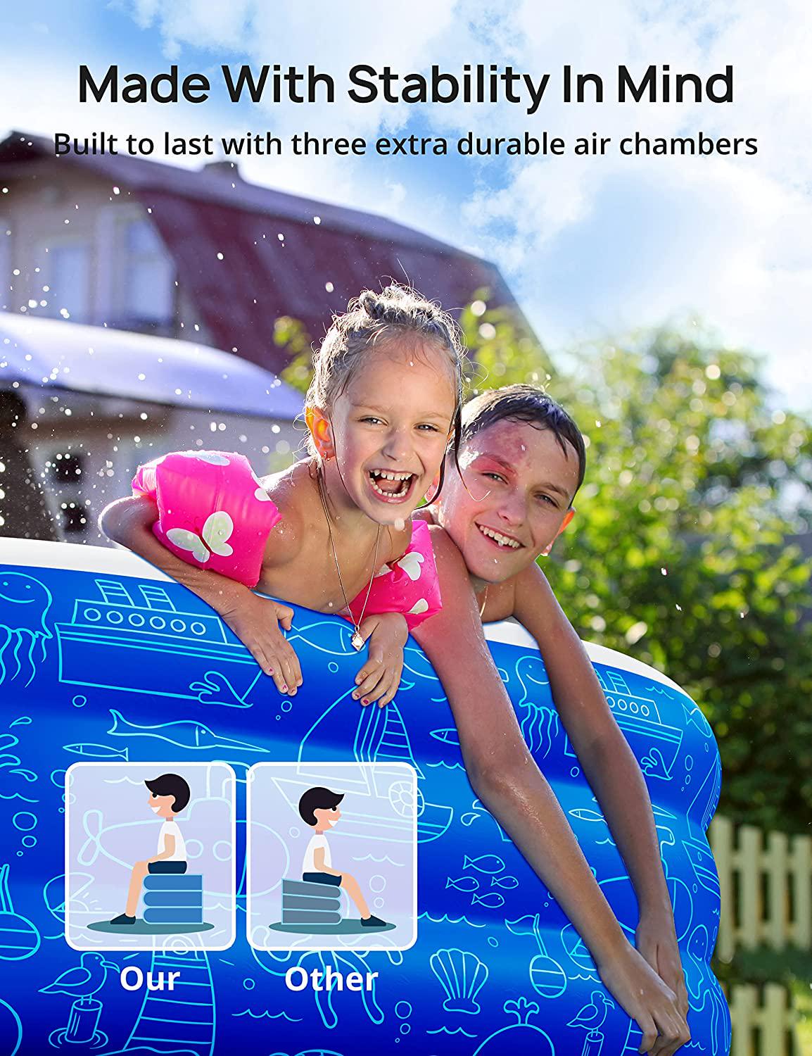 Large Inflatable Swimming Pool with Canopy, 150 x 70 x 20 Full-Sized Inflatable Pool for Kids and Adults, Kiddie Pool with Sun Shade, Blow Up Pool for Backyard, Garden, Age 3+, Blue