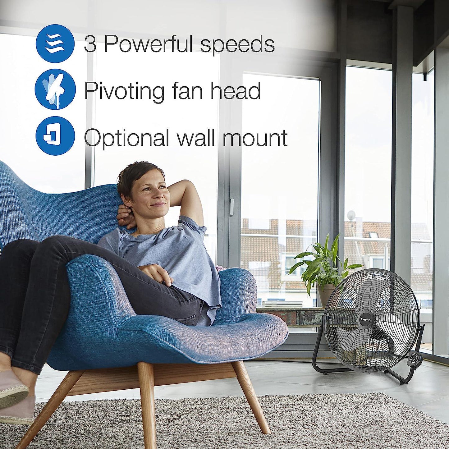 High Velocity Fan with QuickMount for Floor or Wall Mount Use, 3 Powerful Speeds, Remote Control for Garage, Shop, Attic, 20 , Black, H20660
