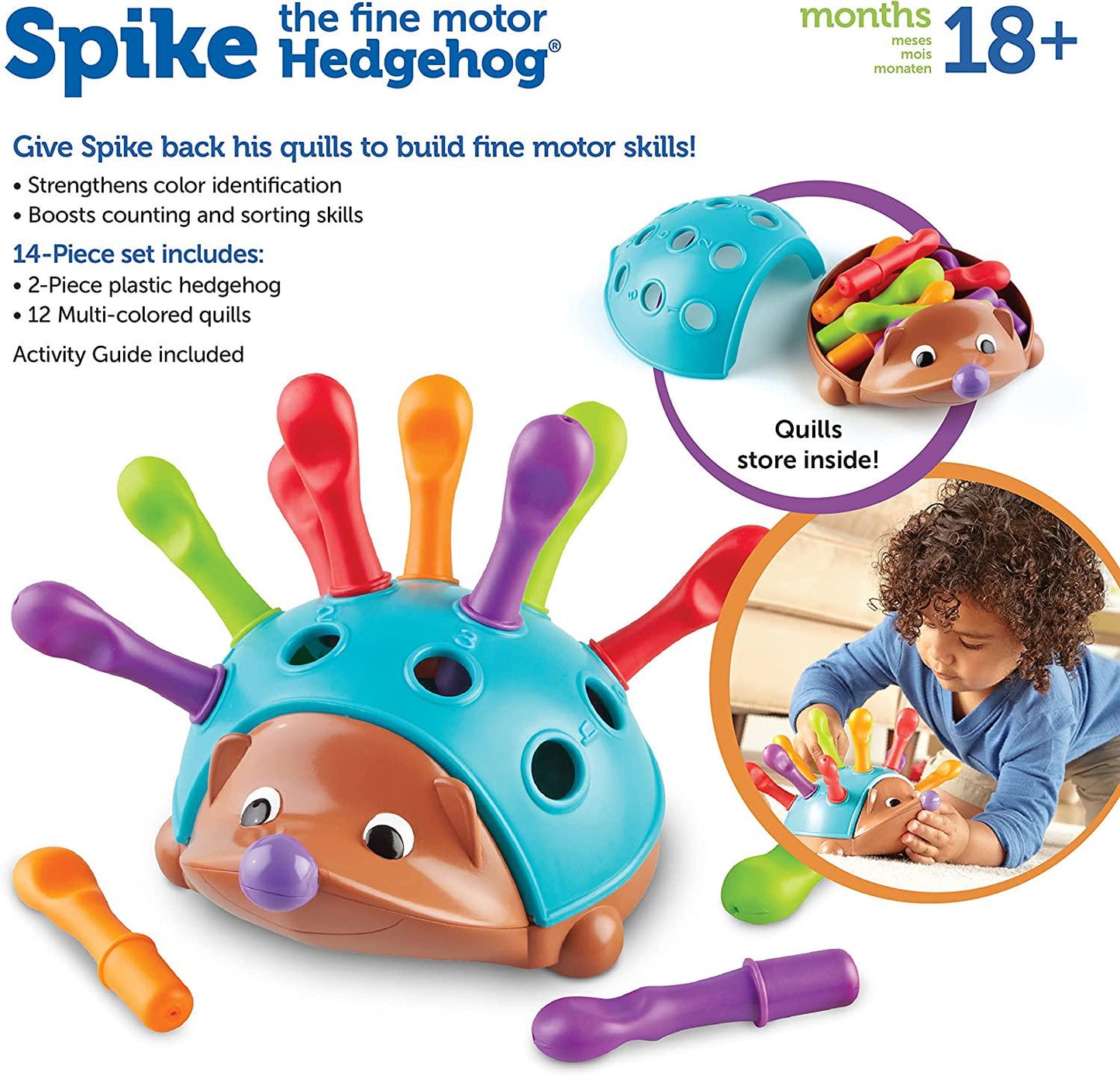 Learning Resources Spike The Fine Motor Hedgehog - 14 Pieces, Ages 18+ months Toddler Learning Toys,