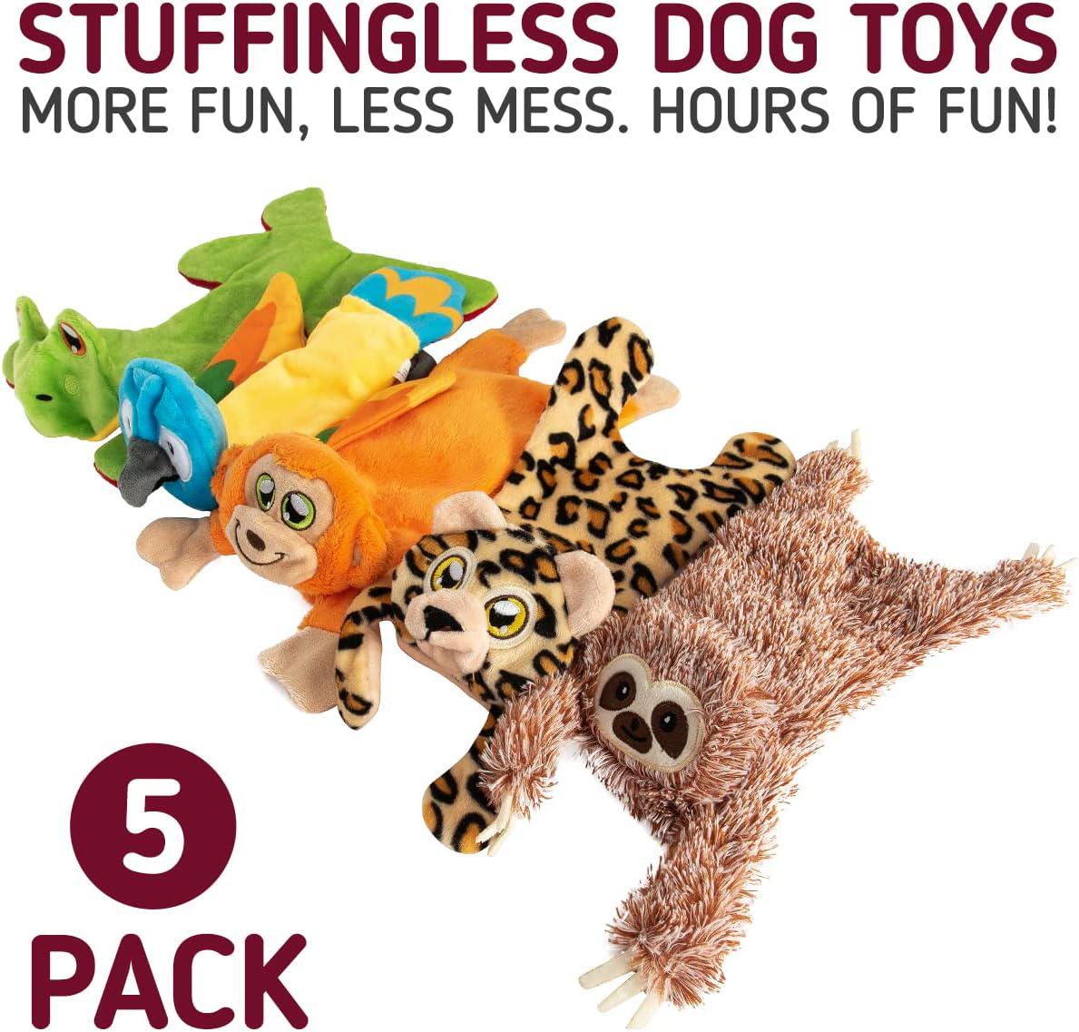 Leashboss Unstuffed Crinkle Dog Toys for Aggressive Chewers, 5 Pack, Durable and Stuffing Free Animal Chew Toys