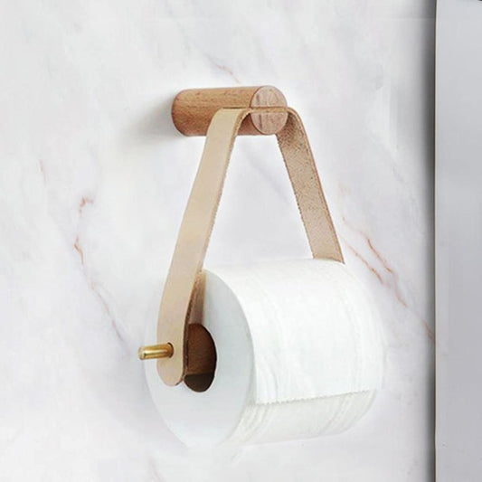 Leatherette and Oak Toilet Paper Holder-Toilet Paper Holders
