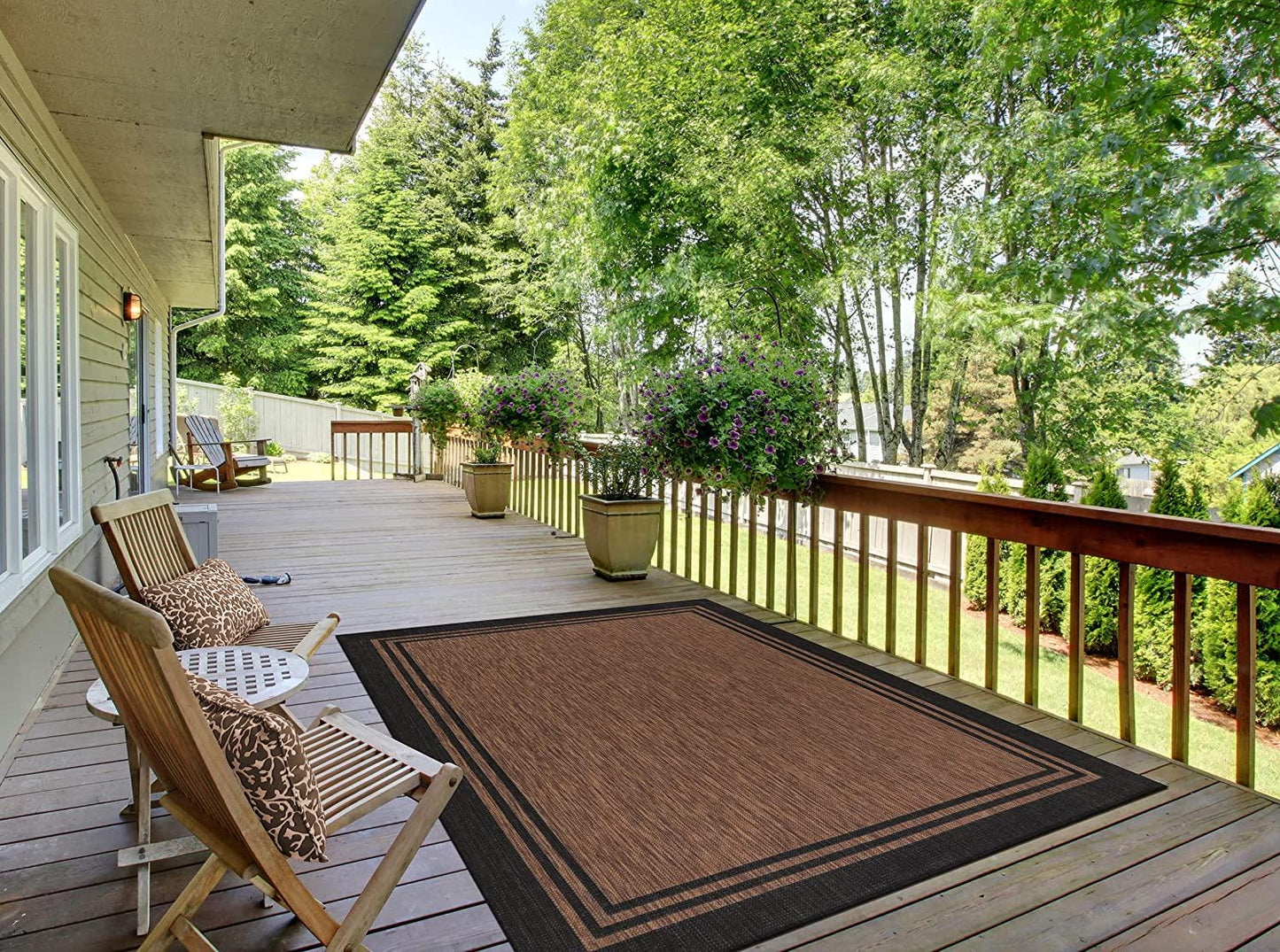 Lena Rug Washable Indoor Outdoor Rug Weather Resistant Indoor Outdoor Carpet for Porch Deck Balcony Backyard Patio Rug 5x7 Bordered Gold Brown/Black