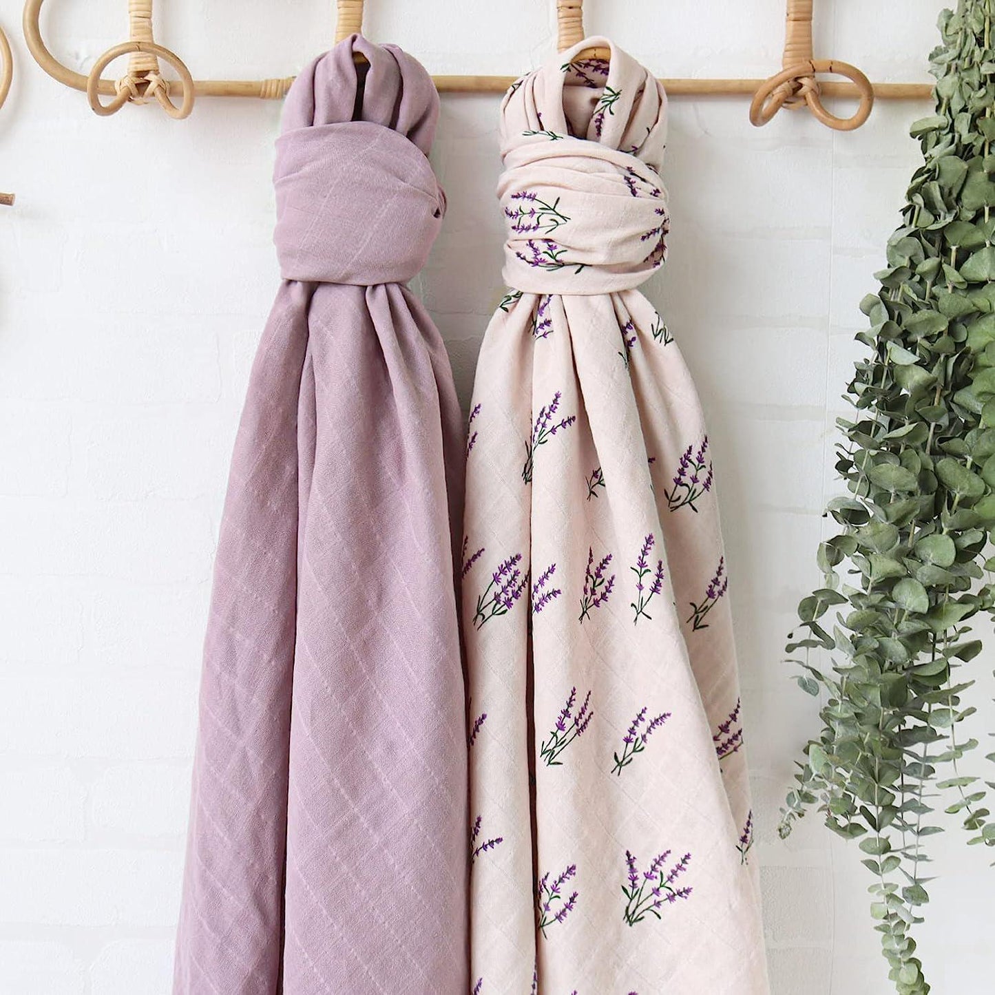 LifeTree Baby Swaddle Blankets Girls, Organic Muslin Swaddle Blankets Unisex Swaddling Wrap Receiving Blanket Neutral for Newborn, 100% Organic Cotton, Large 47 x 47 inches, Lavender and Mauve