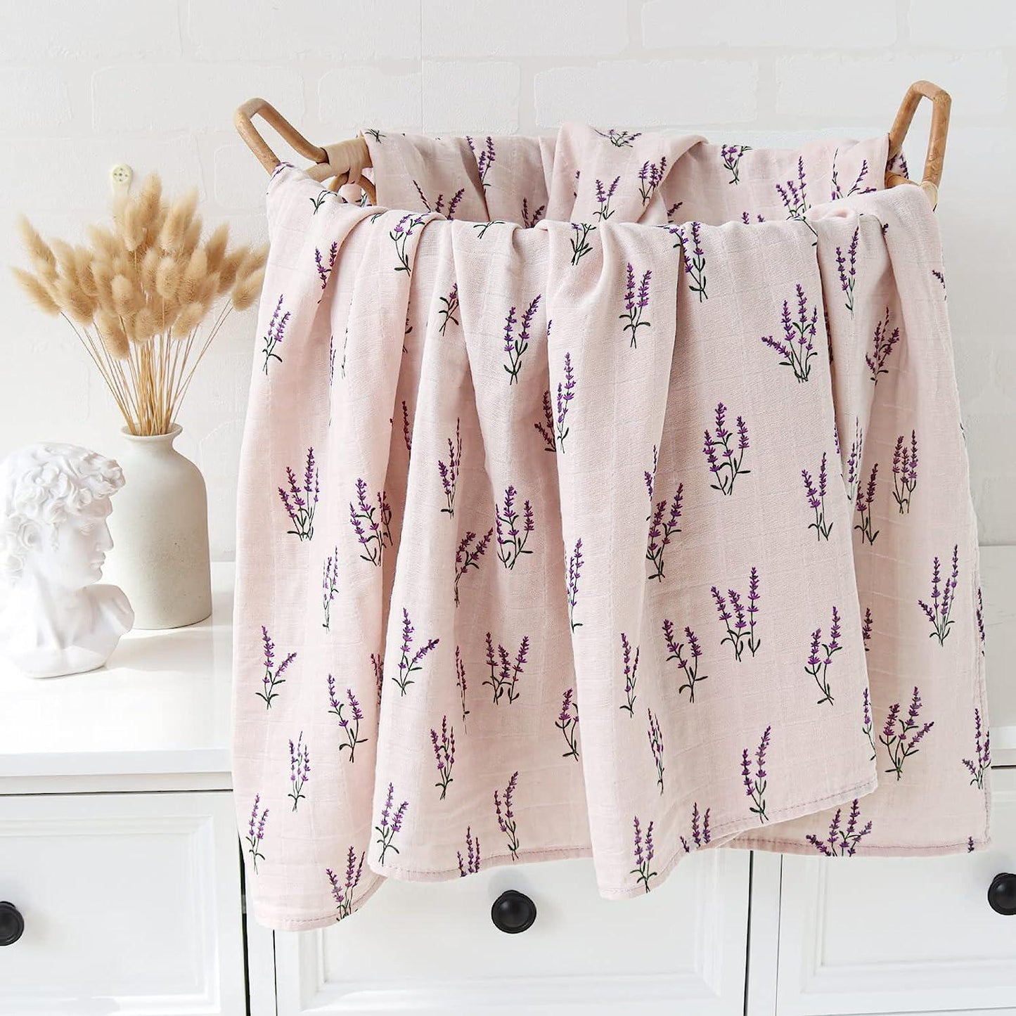 LifeTree Baby Swaddle Blankets Girls, Organic Muslin Swaddle Blankets Unisex Swaddling Wrap Receiving Blanket Neutral for Newborn, 100% Organic Cotton, Large 47 x 47 inches, Lavender and Mauve