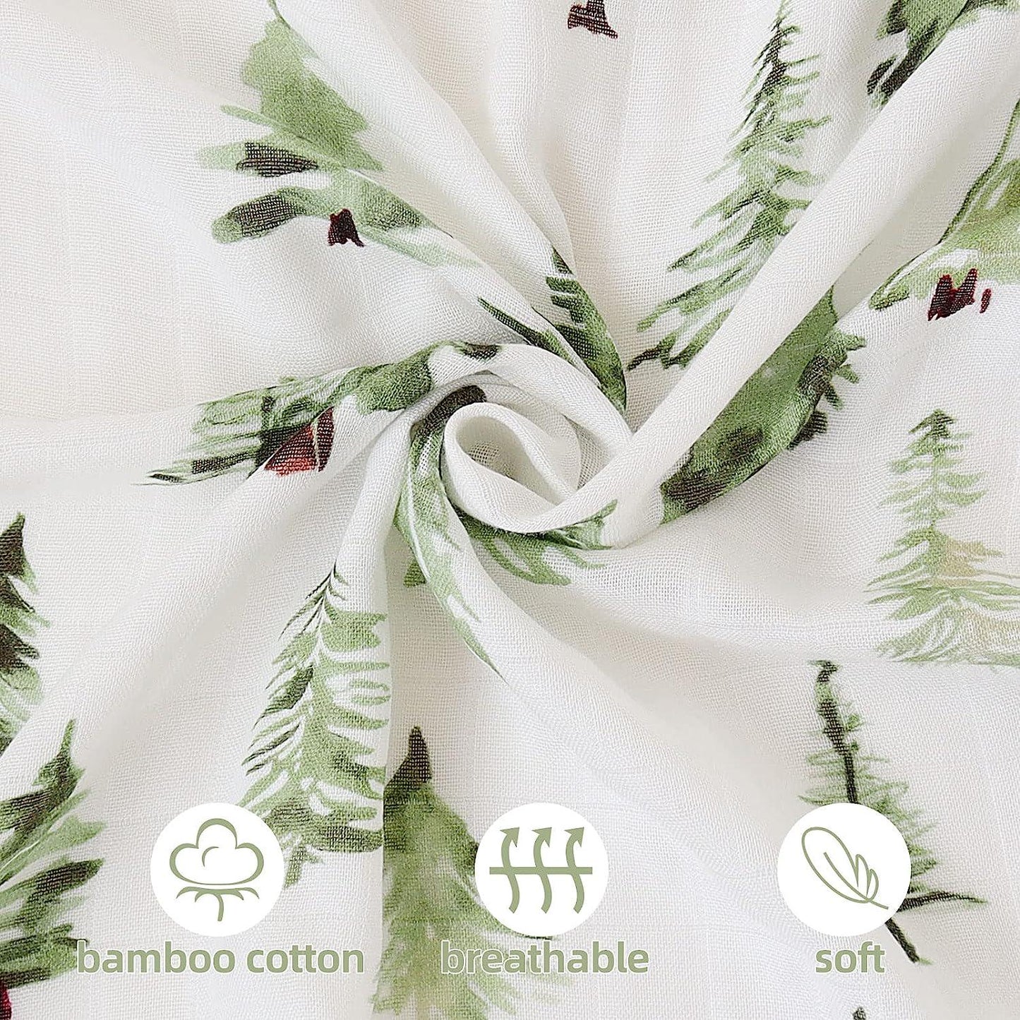 LifeTree Muslin Swaddle Blankets Neutral, Woodland Baby Swaddling Wrap Nursery Receiving Blanket for Boys and Girls Unisex, Soft Bamboo Cotton, Large 47 x 47 inches