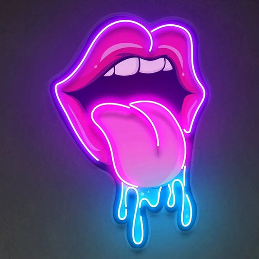 Lips With Tongue Dripping Neon Sign Art-