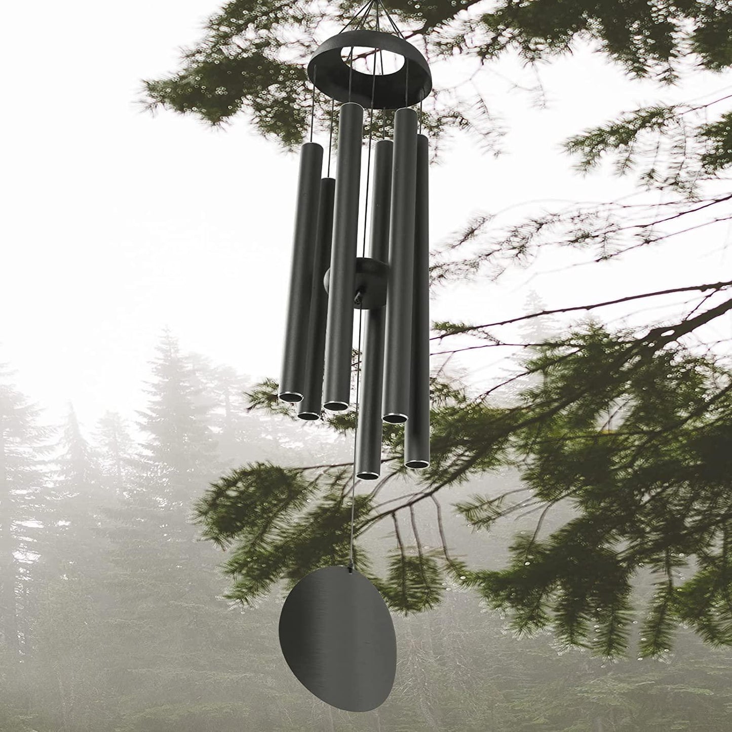 Wind Chimes Outdoor Decor, 32 Inches Deep Tone Windchimes with 6 Thickened Aluminum Tubes, Large Metal Wind Chimes for Outside, Memorial Wind Chimes Black