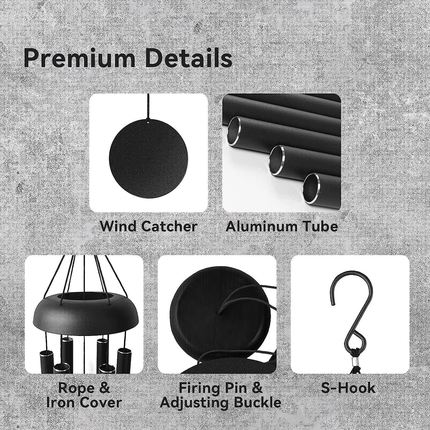 Wind Chimes Outdoor Decor, 32 Inches Deep Tone Windchimes with 6 Thickened Aluminum Tubes, Large Metal Wind Chimes for Outside, Memorial Wind Chimes Black