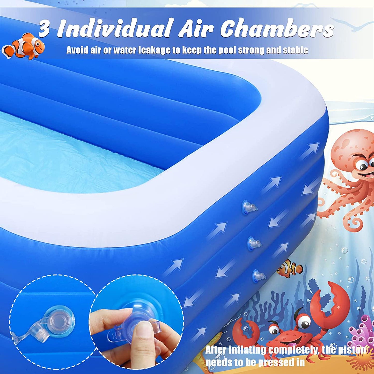 Loamars Inflatable Pool for Adults, 120 * 72 * 22 Inch Inflatable Swimming Pool for Kids, Full-Sized Thickened Family Blow Up Pool, Extra Large Kids Pools